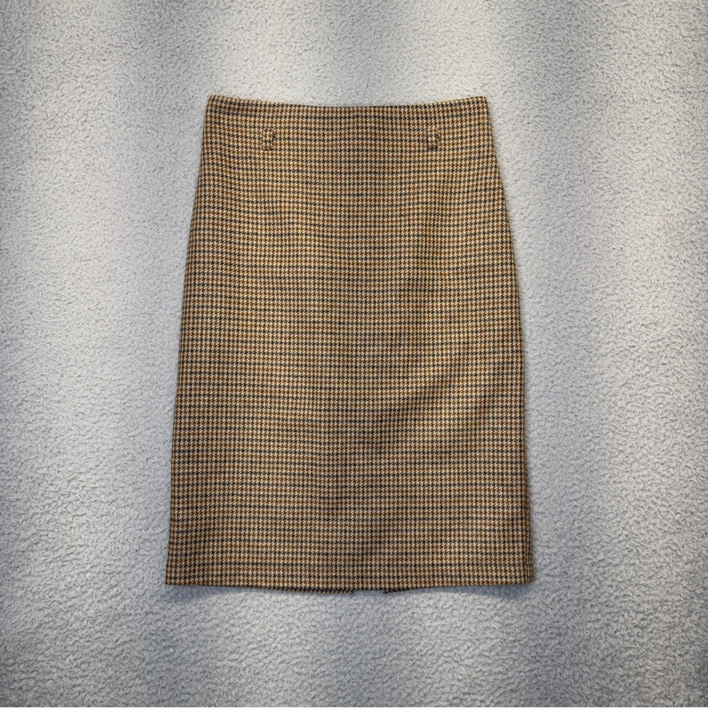 Stile Benneton High Waist Pencil Skirt Womens Small 40 Brown Houndstooth Wool